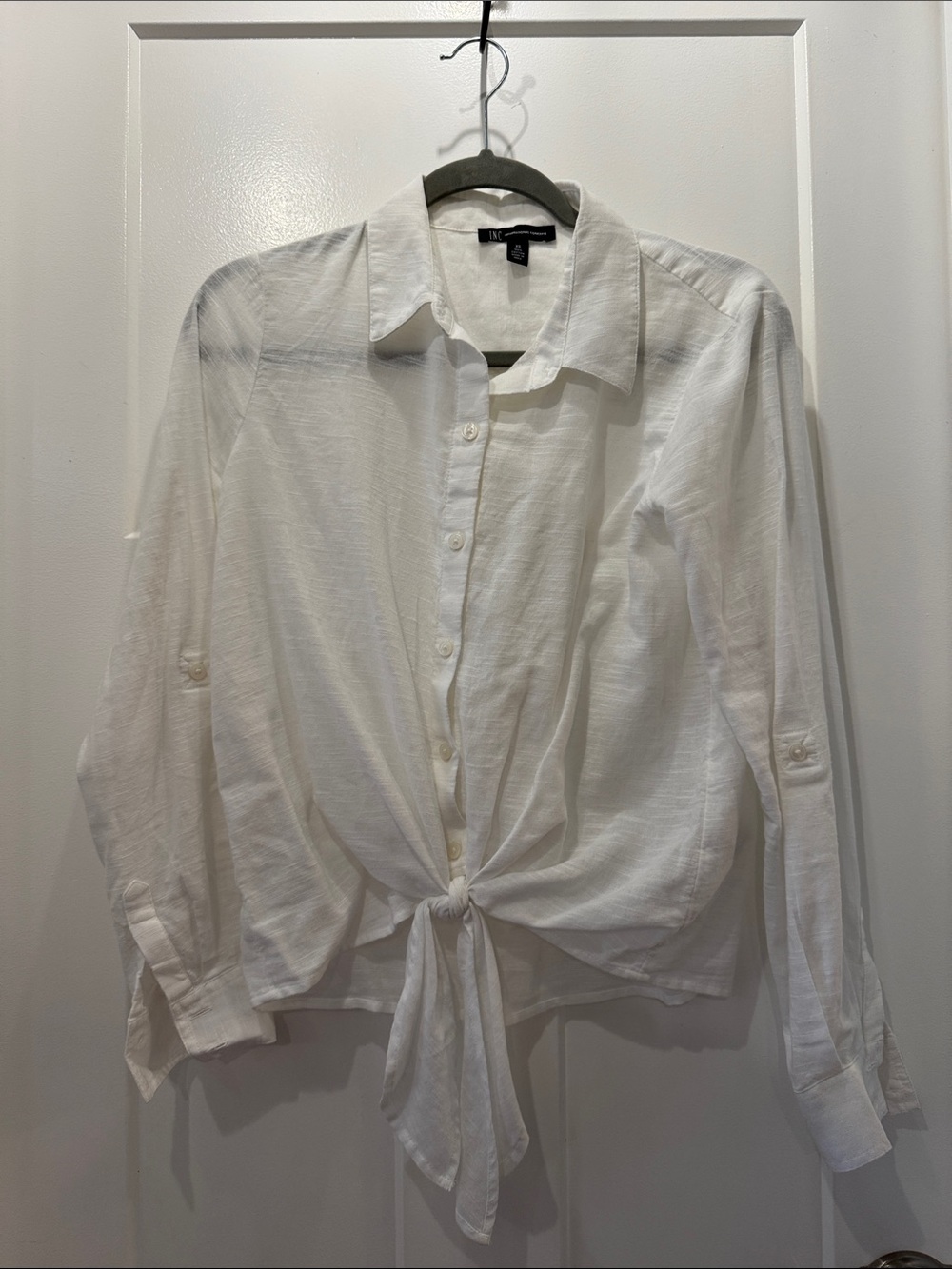 INC International Concepts White Tie-Front Casual Button-Down Shirt Size XS